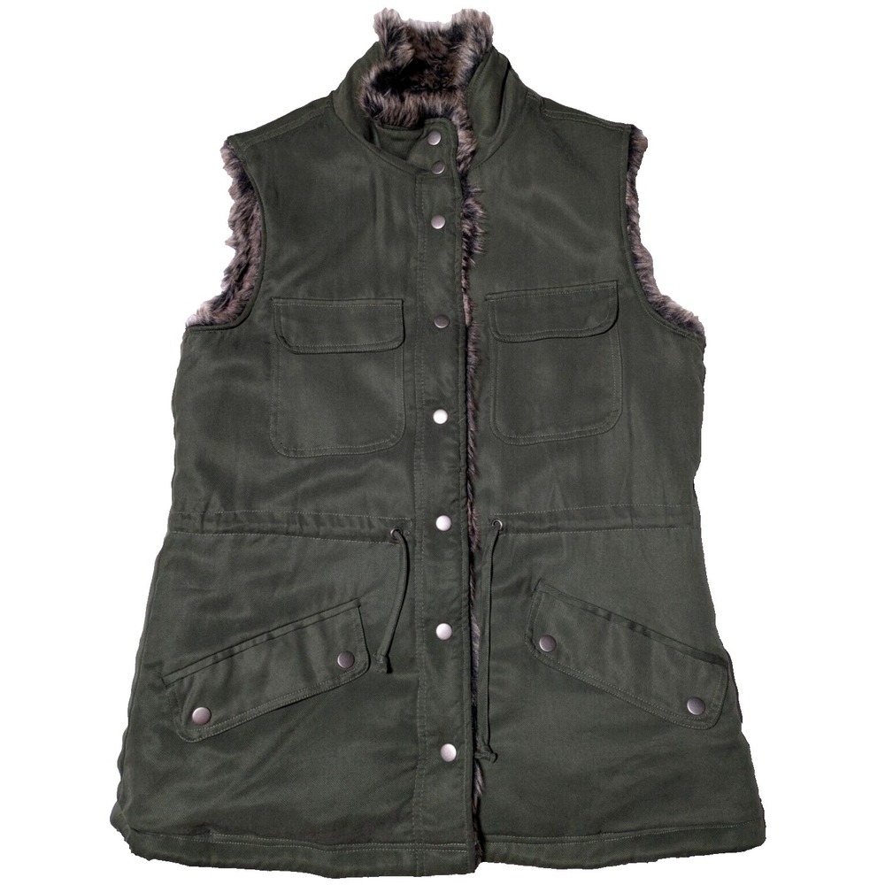 CUPCAKES‎ AND CASHMERE Reversible Faux Fur Women Small Green Tencel Utility Vest